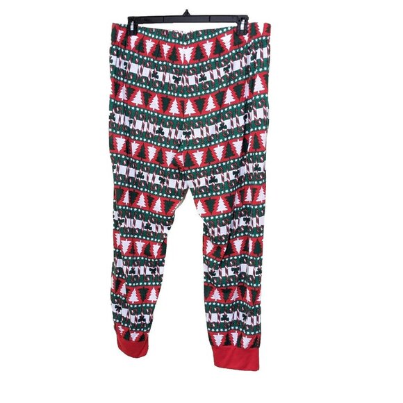 Christmas Sleep Jogger Pajama Womens Plus 1X Red Green Cotton Blend Lightweight - Picture 2 of 3